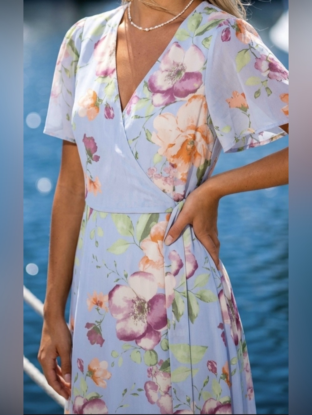 NWT Heidi Wrap Dress by Gilli Floral pastel sheer short sleeve dress